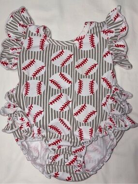 Boutique baseball bubble with ruffled bottom sz XS 3 months EUC